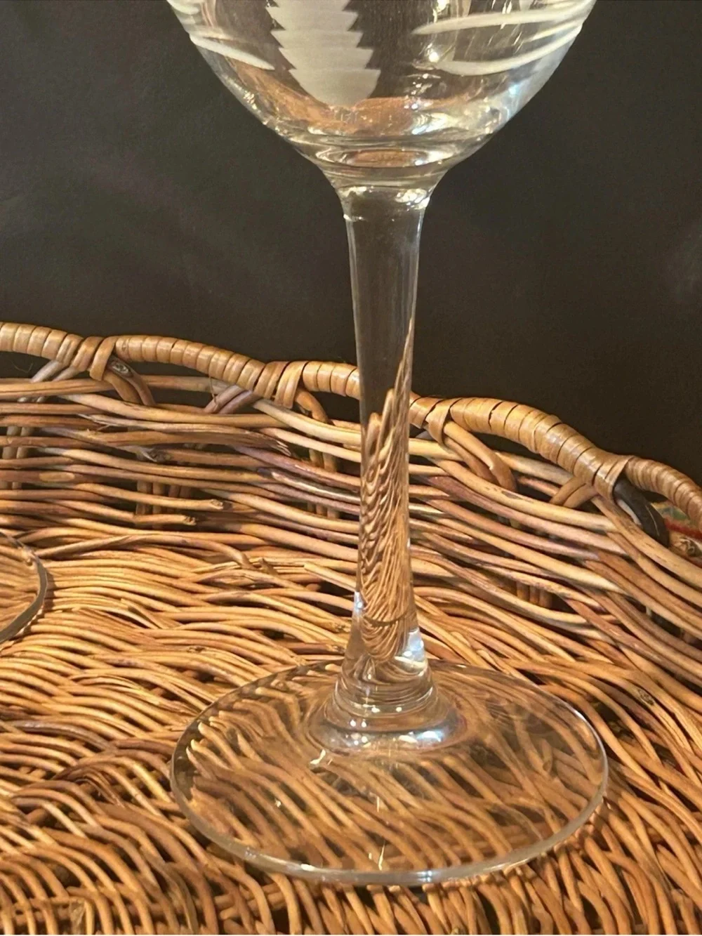 4 Rolfs Etched Palm Tree Wine Glasses‎ Goblets Clear Footed Excellent 7